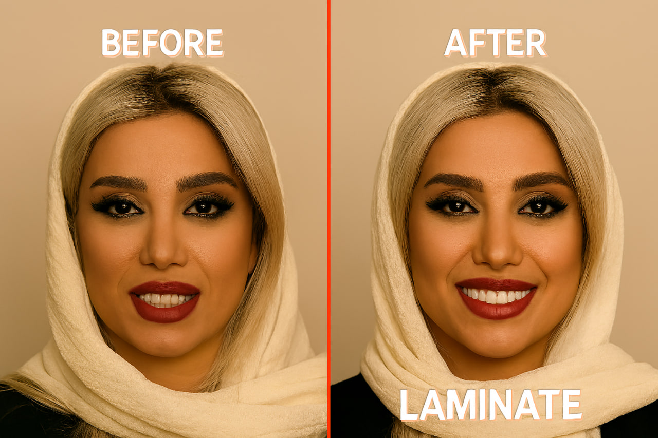 نمونه کار قبل و بعد لمینت دندان